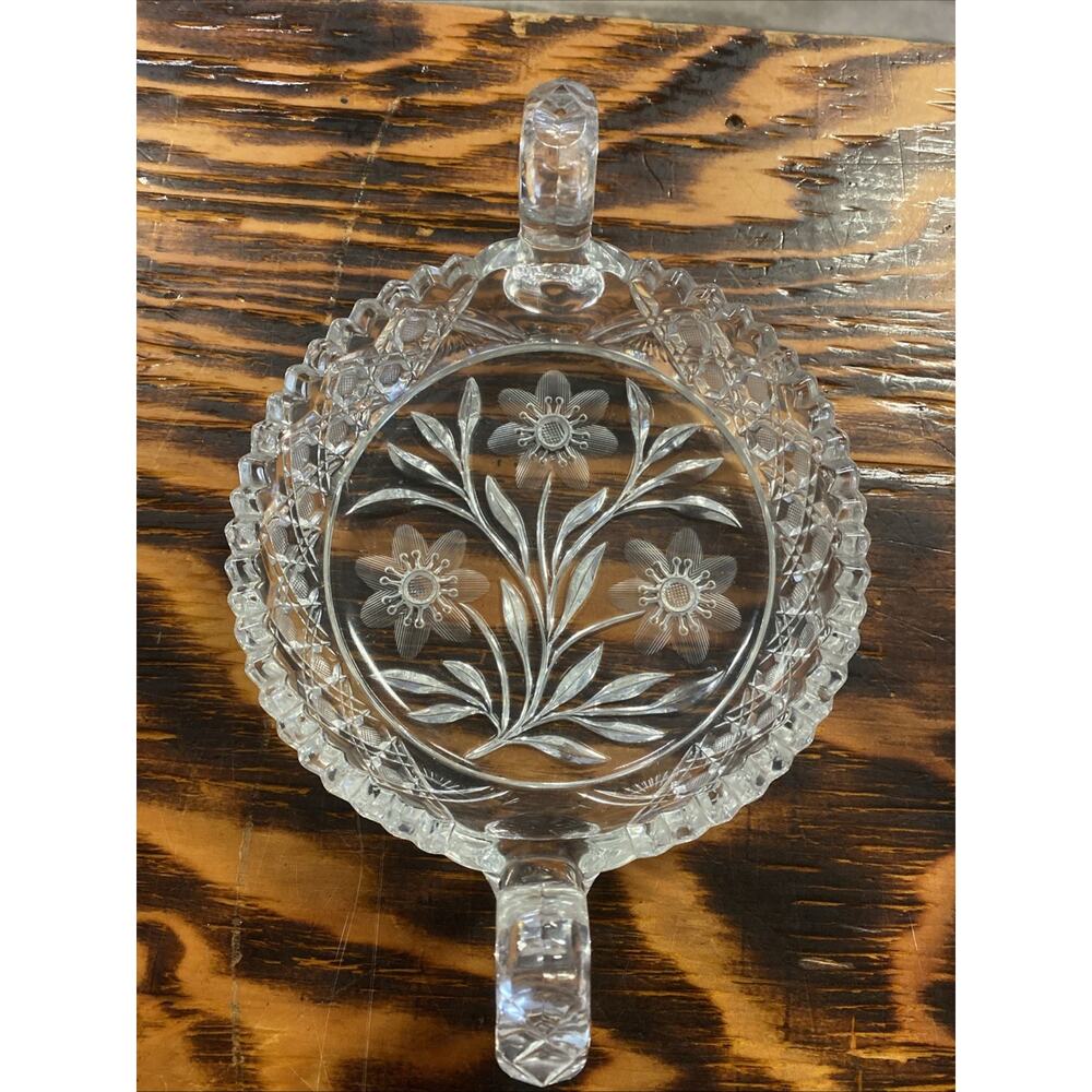 Cut Glass Nappy Dish Bowl American Brilliant Candy VTG Handle Sawtooth Edge RARE